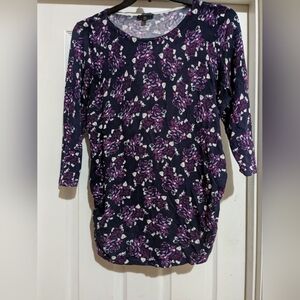 Lane Bryant Purple and White Floral Knit Top